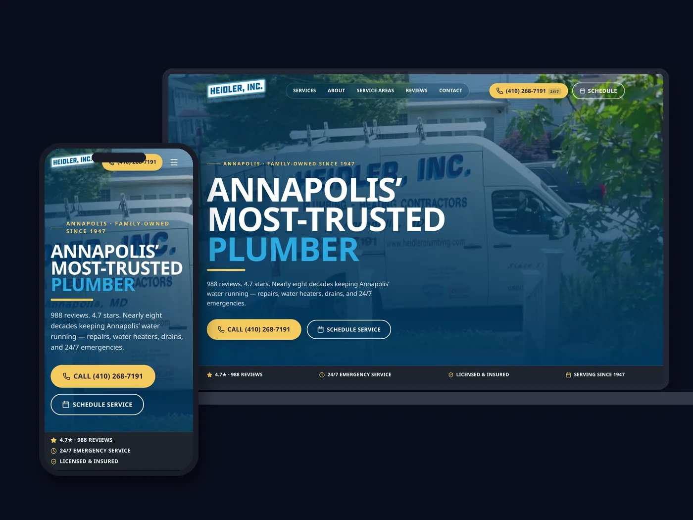 Heidler, Inc. website shown on desktop and mobile