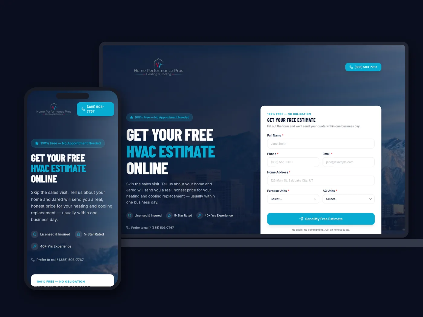 Home Performance Pros website shown on desktop and mobile