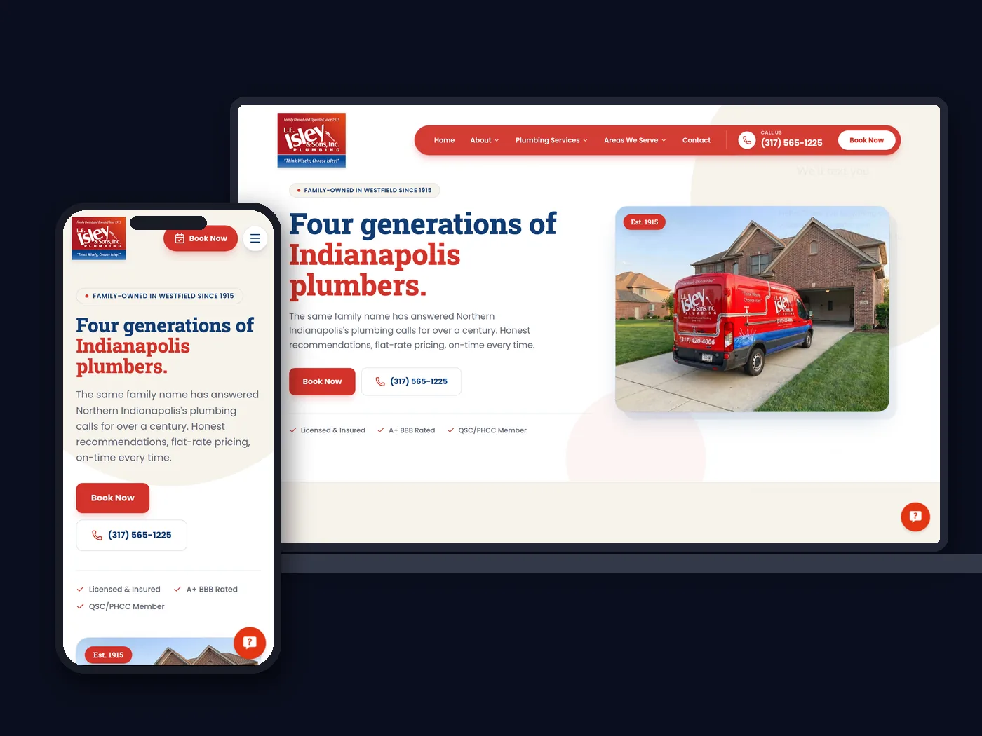 L.E. Isley & Sons Plumbing website shown on desktop and mobile