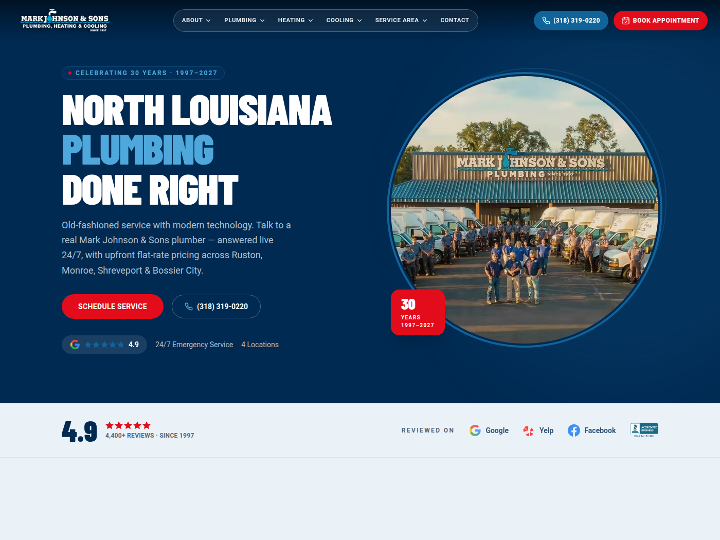 Mark Johnson & Sons Plumbing website shown on desktop and mobile