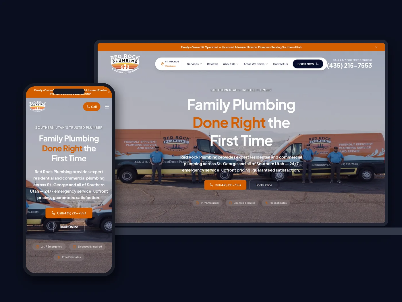 Red Rock Plumbing website shown on desktop and mobile