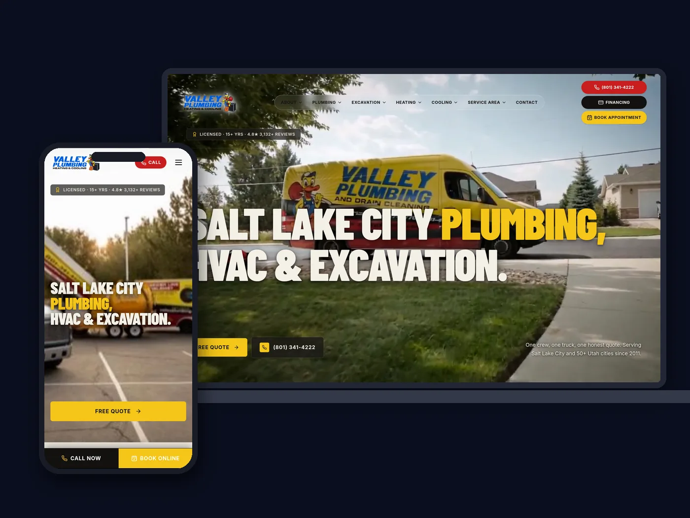 Valley Plumbing website shown on desktop and mobile