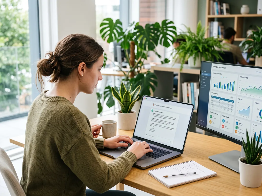 Person asking an AI assistant a home service question on a laptop