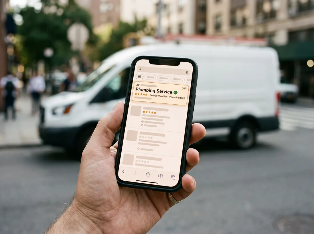 Phone showing a Local Service Ads listing with a Google Guaranteed badge