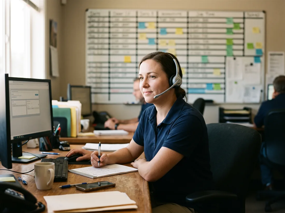 Dispatcher taking a call in a home service company office