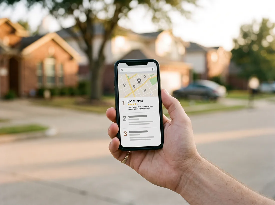 Phone showing local search results with three ranked business listings