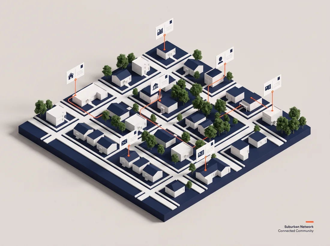 Neighborhood map with social posts reaching individual homes